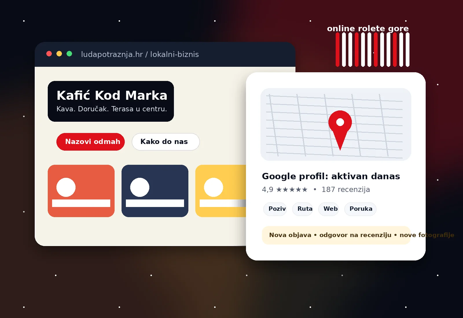 Mockup moderne web stranice i aktivnog Google Maps profila